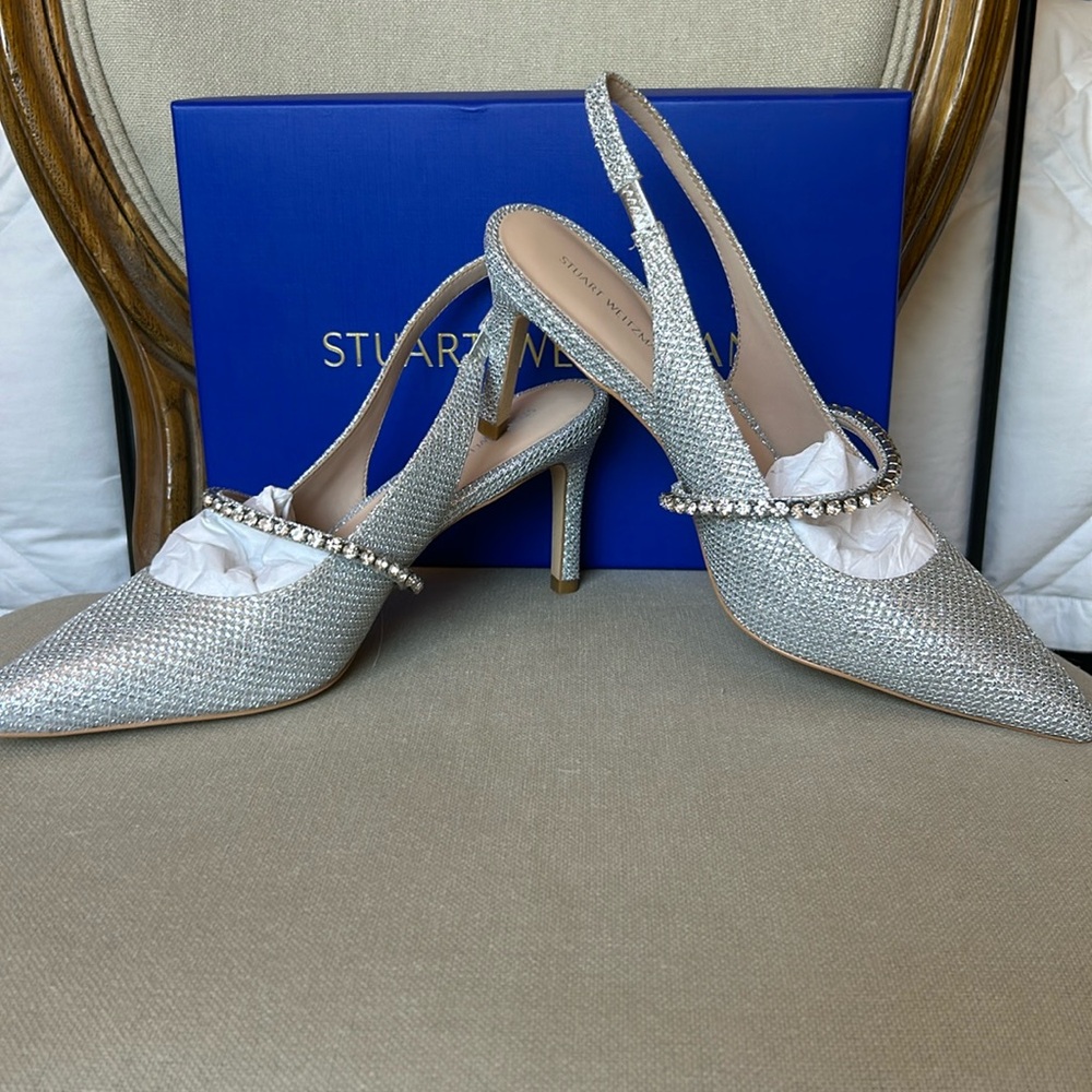 NWT Stuart Weitzman silver heels